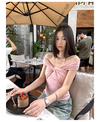 off-shoulder sleeveless top