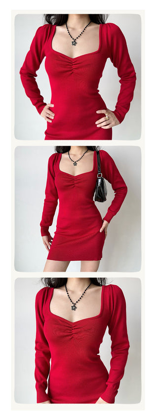 pleated knit dress