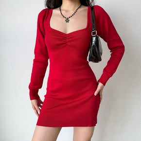 pleated knit dress