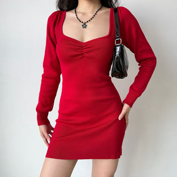 pleated knit dress