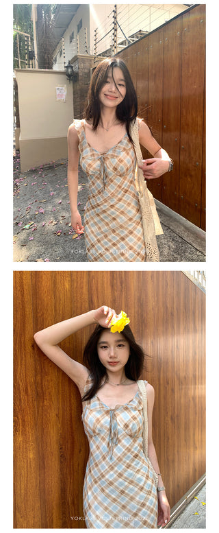 plaid chiffon dress