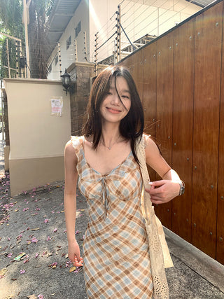 plaid chiffon dress