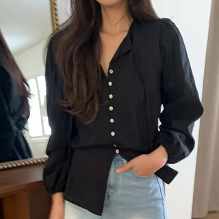 Button Ribbon Blouse