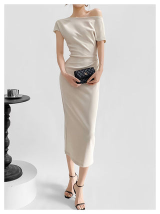 Sloped shoulder dress