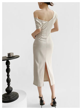 Sloped shoulder dress