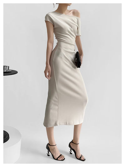 Sloped shoulder dress