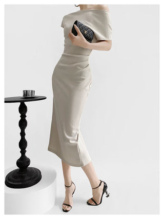 Sloped shoulder dress