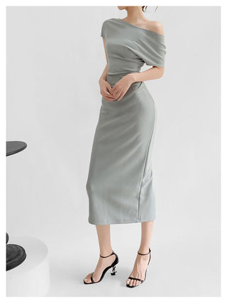Sloped shoulder dress