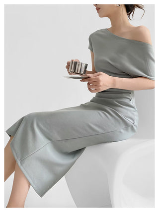 Sloped shoulder dress
