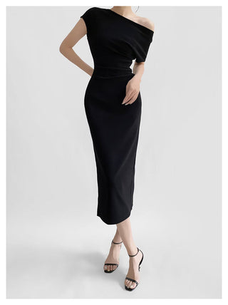 Sloped shoulder dress