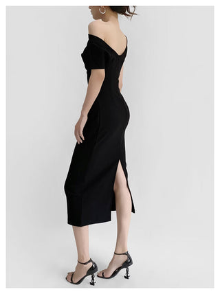 Sloped shoulder dress