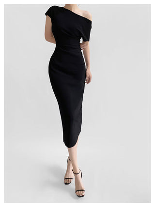 Sloped shoulder dress
