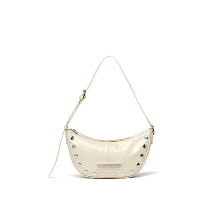 STUD LEATHER SHOULDER BAG IN IVORY