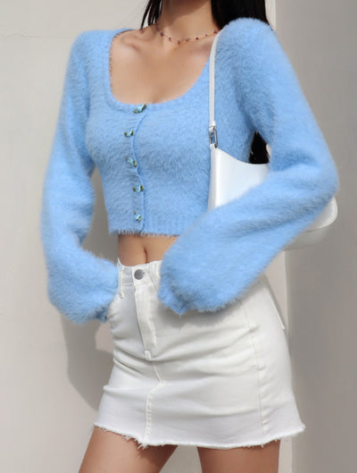 U-neck pullover slim long-sleeved sweater