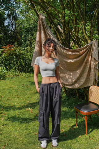 High-Waist Drawstring Cargo Parachute Pants