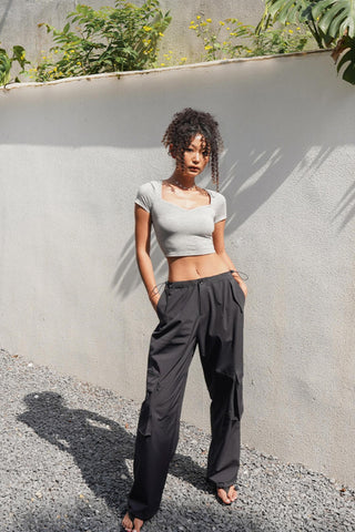 High-Waist Drawstring Cargo Parachute Pants