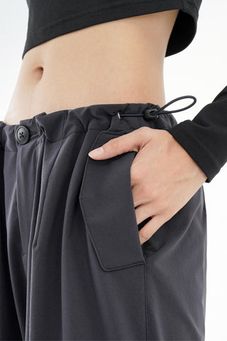 High-Waist Drawstring Cargo Parachute Pants