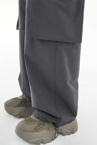 High-Waist Drawstring Cargo Parachute Pants