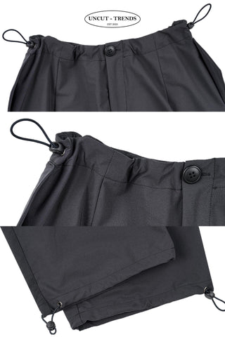 High-Waist Drawstring Cargo Parachute Pants