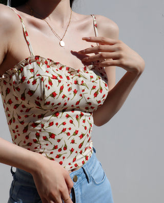 red floral top