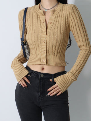 European Round Neck Knit Cardigan Sweater