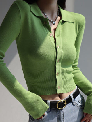 Polo Collar Button Long Sleeve Cardigan