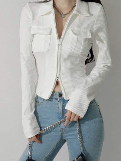 Double zipper long-sleeved slim Shirt