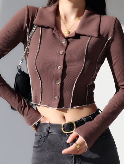 Lapel Long-sleeved button-down shirt