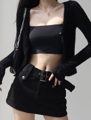 V-neck furry knitted  long-sleeved cardigan