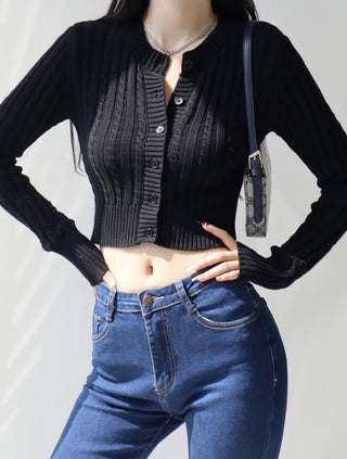 European Round Neck Knit Cardigan Sweater