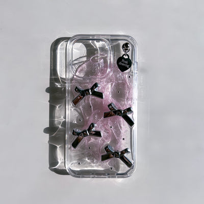 Silver Ribbon Heart Resin Jelly Hard Iphone Case
