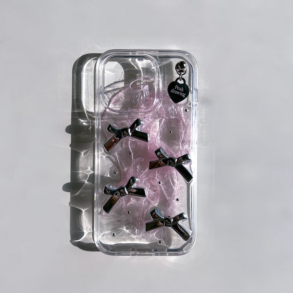 Silver Ribbon Heart Resin Jelly Hard Iphone Case