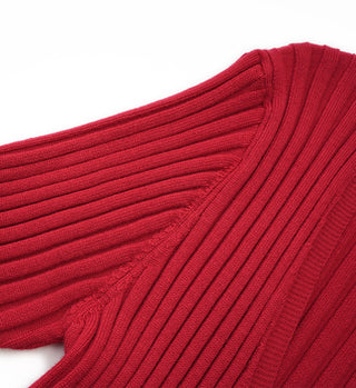 Red v-neck short sleeve knitted cardigan