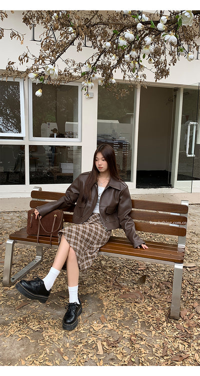 retro Brown PU leather jacket