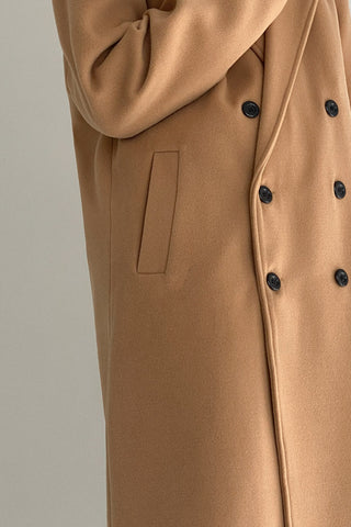 Double-breasted mid-length woolen coat