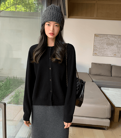 KNITTED WOOLEN BUTTON-UP CARDIGAN