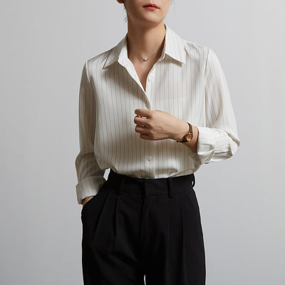 Satin striped Wrinkle free long sleeve shirt