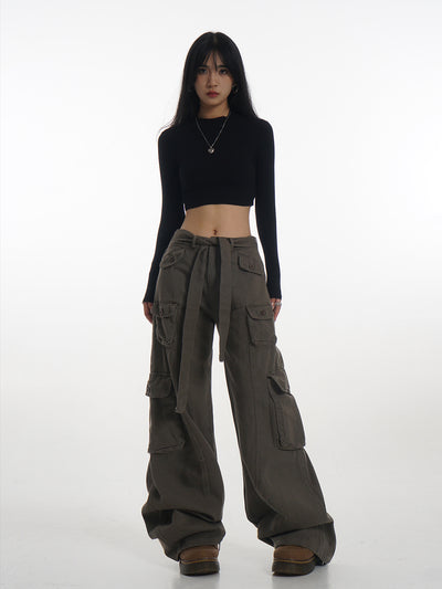 slim high-neck long sleeve crop top