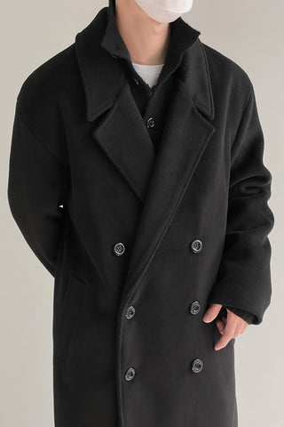Double-breasted over-the-knee thickened woolen coat