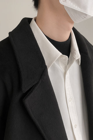 Double-breasted over-the-knee thickened woolen coat