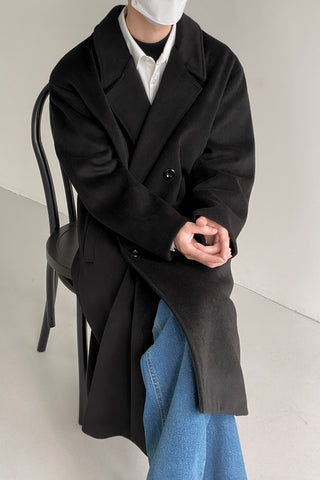 Double-breasted over-the-knee thickened woolen coat