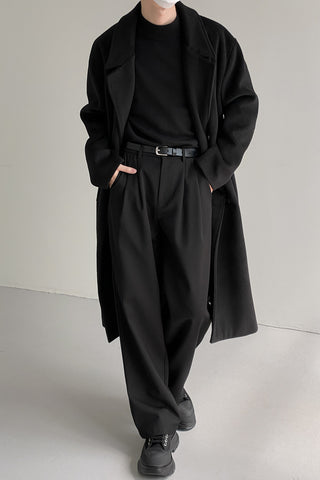 Double-breasted over-the-knee thickened woolen coat