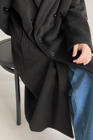 Double-breasted over-the-knee thickened woolen coat