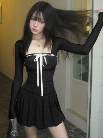 Cute bow pleated dress skirt