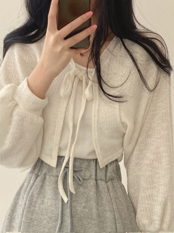 lantern sleeve Crop cardigan bolero