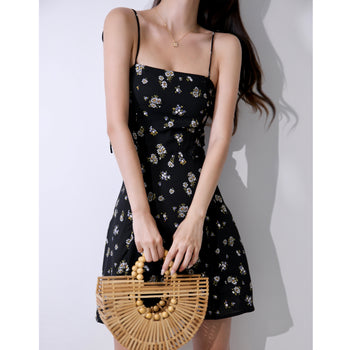daisy print sling a-line skirt dress