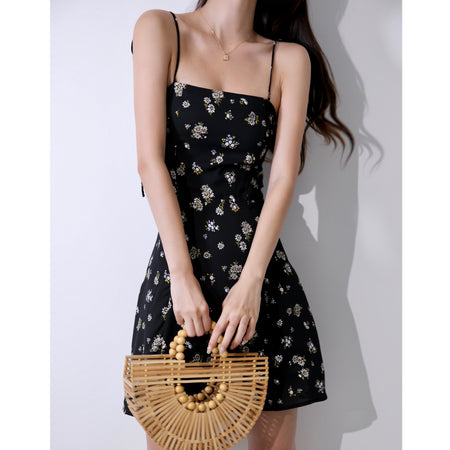 daisy print sling a-line skirt dress