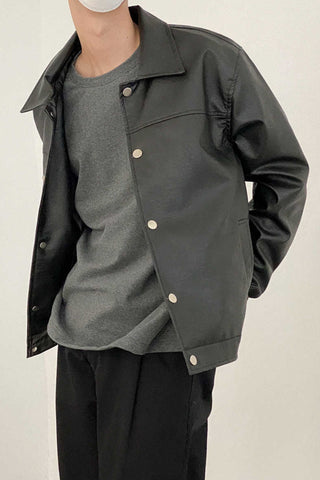 Cropped loose fit Leather Jacket