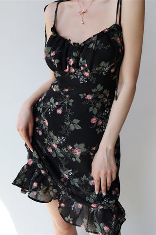 French V-neck elastic floral long drape dress