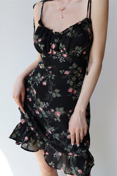 French V-neck elastic floral long drape dress